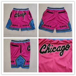 Pantalones cortos de baloncesto 19-20 Ropa deportiva para correr Chicago rosa con bolsillos con cremallera Tamaño S-XXL Orden de combinación combinada