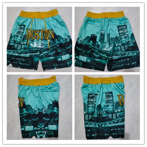 Short de basket-ball Boston vert, vêtements de sport de course avec poches zippées, taille S-XXL, commande assortie, cousu de haute qualité