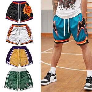 Short de basket-ball Streetwear pour hommes Pantalon court d'entraînement Rétro brodé Short à cinq points Short de sport américain Plus SizeLR98