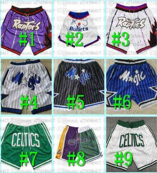 Shorts de basket-ball mascues s3xl JUSTE DON ÉDITION Rétro Mesh Nom de l'équipe Cousée Pocket Stitch City Teams Noms Année ID Tags 014878689