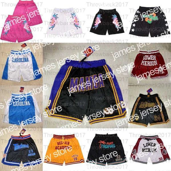 Pantalones cortos de baloncesto NCAA Baloncesto Corto Hip Pop Verano Correr Pantalones deportivos con bolsillo Cremallera Pantalones de chándal Azul Blanco Negro Hombre Cosido Mamba Rosa Bolsillo