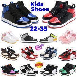 Basketbalsneakers Kinderen 1 Satijn Bred Skyline Zwart Wit Panda Lucky Green 1s Starfish Shadow Dark Mocha University Blue Bred UNC Teen Kinderen voor jongens en meisjes