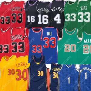 Basketball yerseys Style rétro Stephen Curry Larry Bird Ray Allen Chries Webber Tracy McGrady Peja Stojakovic Garnett Hill hommes femmes jeunesse XS 4XL Shirt