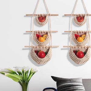 Paniers 3 poches Panier de suspension détachable Mur-monnaie Mur de rangement suspendu Boho Home Decor Flower Pots décoratif