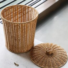 Paniers Panier de stockage en osier poubelle tissée poubelle paniers à linge avec poubelle couvercle en rotin poubelle pour herbiers marins