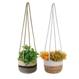 Paniers Plantes de jardin Cintres Corde Suspendue Jardinière Tissé Suspendu Jardinière Panier Décoratif Pot De Fleur Support Pour La Maison Extérieure Patio Décor