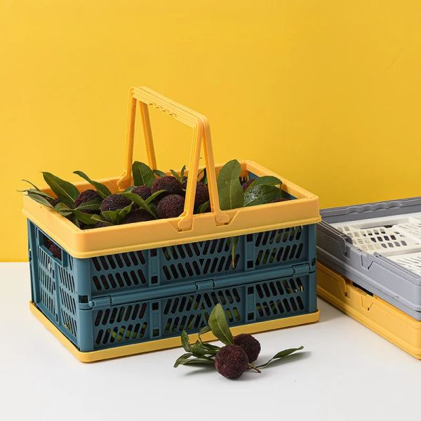 Cestas Gran capacidad Caja de almacenamiento de plástico plegable Picnic al aire libre Canasta de almacenamiento portátil Juguetes de maquillaje Cajas con mango