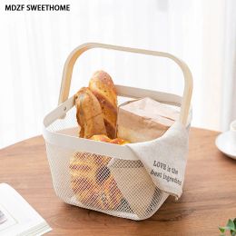 Paniers MDZF SWEETHOME panier de stockage de nourriture en métal avec poignée en bois cuisine salle de bain drainant fruits légumes divers panier Gadget