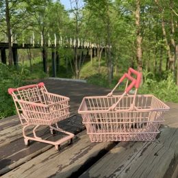 Manden roze mini -kinderen handcart creatieve opslagmandwinkels simulatie kleine supermarkt hand trolley speelgoed cadeau voor kinderen