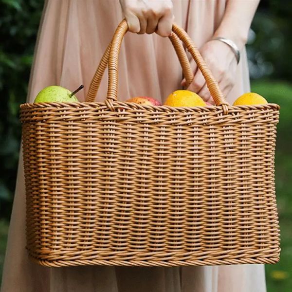 Paniers Paniers de pique-nique tissés, panier en osier fait à la main avec poignée, panier d'arrangement floral, panier de rangement pour courses