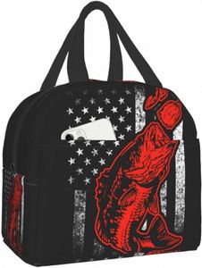 LUS de pesca de bajo y American Flag Bold Bold Box Organizer Almuerzo Ctainer Aislamiento de bolso de enfriamiento para la oficina escolar E7NJ#