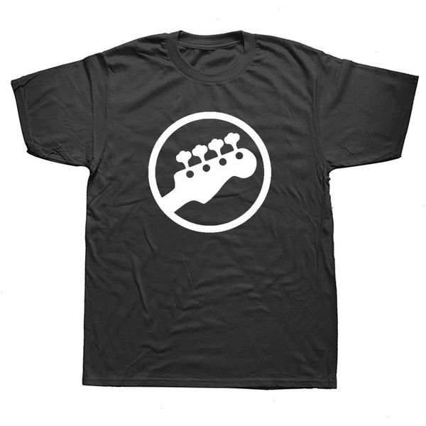 Bass Headstock Guitarra Símbolo Guitarrista Polos Jugador Músicos Logo Música divertida Rock Camiseta Hombres Algodón Camiseta de manga corta