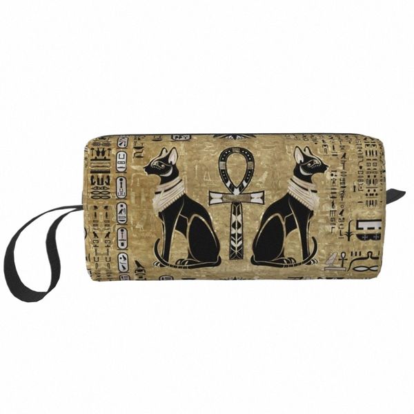 Bastet-Bolsa de maquillaje para mujer, organizador de cosméticos de viaje, bonitos gatos egipcios y Ankh, almacenamiento cruzado, bolsas de aseo A5H9 #