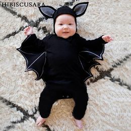 Vleermuis baby baby katoen rompers Halloween peuter kinderen schattige dierenkleding jumpsuit hallowmas kostuums met hoed 240322