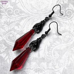 Bat -oorbellen met rode traankralen, oorbellen, gotische sieraden, alternatieve sieraden, gotisch cadeau voor haar, batliefhebber, Halloween