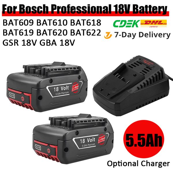 BAT609 BAT610 BAT618 BAT619 18V 5500mAh Remplacement de la batterie au lithium-ion pour Bosch 18V Batterie de perceuse professionnelle GBA 18V GSR 18V