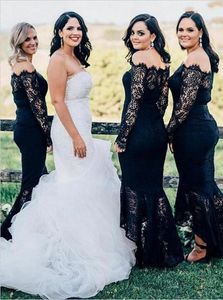Bateau nek zwart bruidsmeisje jurken op maat gemaakte verschillende kleuren lange mouwen bruiloft gasten jurken hi-lo zeemeermin meid van eer jurken