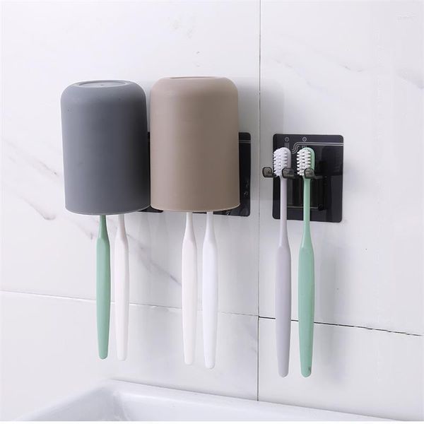 Ensemble d'accessoires de bain 1 pièces en plastique Simple créatif bouche tasse avec porte-brosse à dents ménage mural salle de bain organisateur accessoires