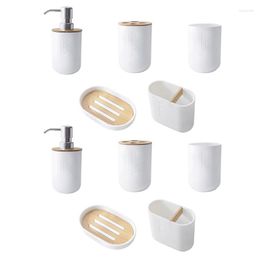 Badaccessoire set 10 stks bamboe badkamer toiletborstelhouder tandenborstel glazen beker zeep dispenser schotel accessoires