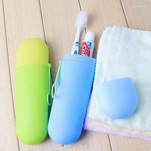 Ensemble d'accessoires de bain 1 PC Portable voyage brosse à dents stockage support de la boîte Camping randonnée tasses coloré étui couverture ménage organisateur