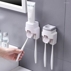 Juego de accesorios de baño, 1 unidad, dispensador automático de pasta de dientes de montaje en pared, exprimidor de plástico sin perforación, soporte pequeño, accesorios de baño, Gadgets