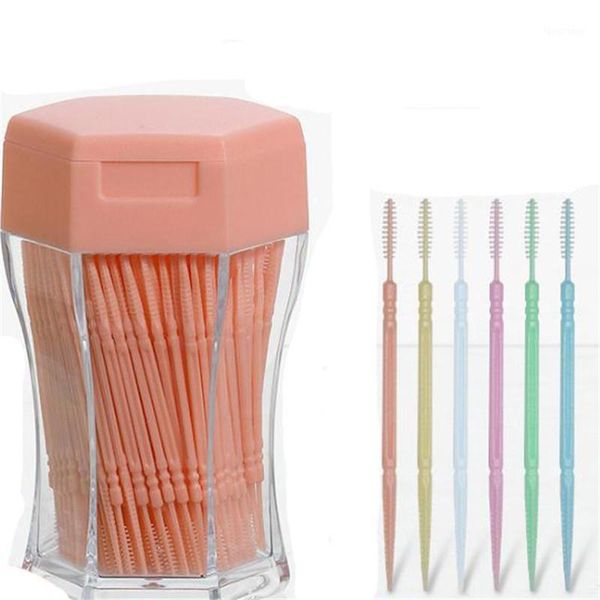 Juego de accesorios de baño 200 unids/set de plástico suave, palillo de dientes cepillado de doble cabezal, cuidado bucal, cepillo Interdental de 6,2 Cm, cepillo de dientes para dentaduras postizas