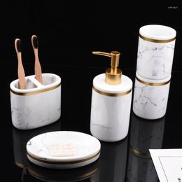 Badaccessoire set 2023 keramisch marmeren patroon badkamer kit wassen accessoires bak tandenborstel houder vloeistof zeep dispenser