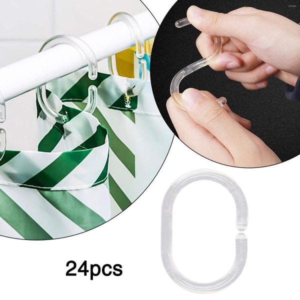 Accesorio de baño set 24pcs anillos de ganchos de cortina de ducha de plástico para la varilla de ventana pared de baño de dos empujas de empuje