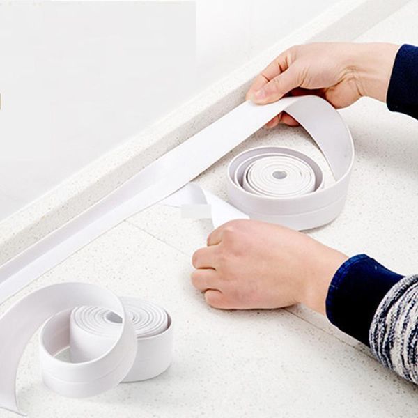 Conjunto de accesorios de baño 3,2 metros Baño Ducha Fregadero Sellado Cinta Cinta PVC Blanco Autoadhesivo Etiqueta de pared impermeable para cocina1