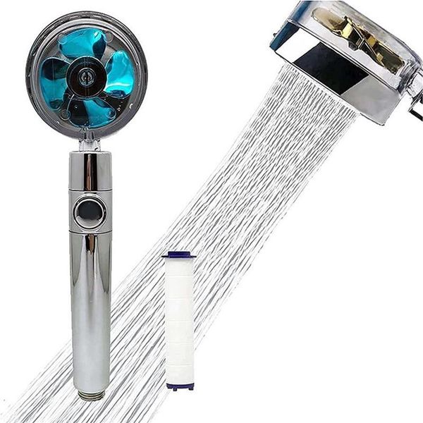 Juego de accesorios para baño Cabezal de ducha eléctrico de 360 ° Flujo de ahorro de agua giratorio con ventilador pequeño Boquilla rociadora de alta presión para lluvia ABS Baño S2821