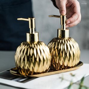 Badaccessoire set 3 stcs luxe gouden keramiek vloeistof zeep dispenser shampoo douchefles roestvrijstalen lade badkamer accessoires