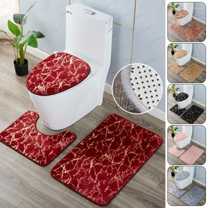 Badaccessoire set 3 stks toilet marmer bronzing serie anti-slip vloer mat deur kussen badkamer tapijt cover home decor aankomsten