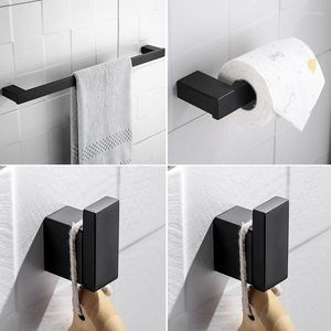 Ensemble d'accessoires de salle de bain 4 pièces noir mat, matériel de salle de bain carré en acier inoxydable à fixation murale – Comprend une barre porte-serviettes de 30,5 cm, du papier toilette
