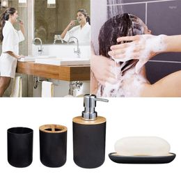 Ensemble d'accessoires de bain 4 pièces salles de bains en bambou porte-brosse à dents distributeur de savon récipient à vaisselle accessoires de salle de bain