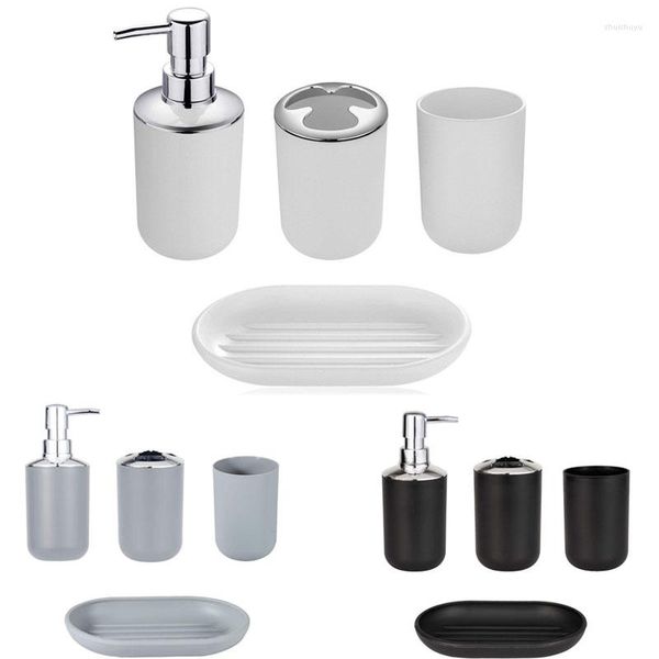 Juego de accesorios de baño 4 piezas Accesorios de baño Soporte de cepillo de dientes de plástico Taza Dispensador de jabón Plato Botella de bomba de inodoro