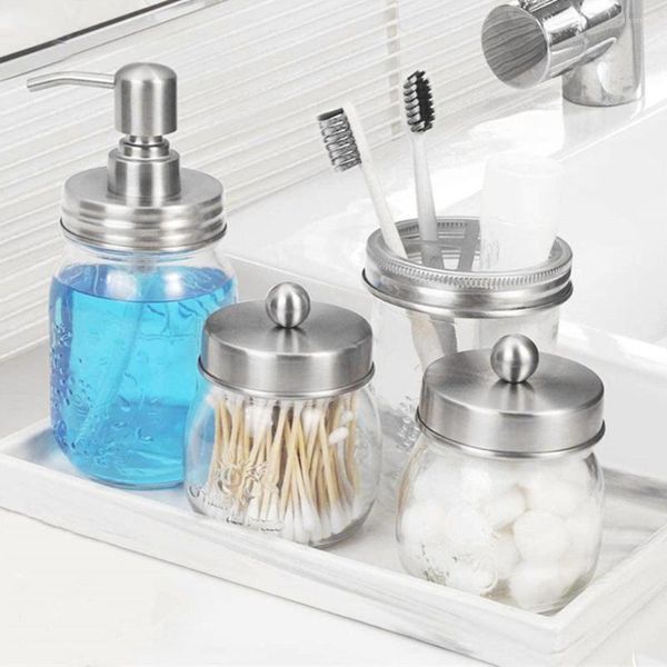 Ensemble d'accessoires de bain 4 pièces distributeur de salle de bain dortoir salle de bain brosse à dents support de rangement lavage à la main douche Gel pots conteneur argent