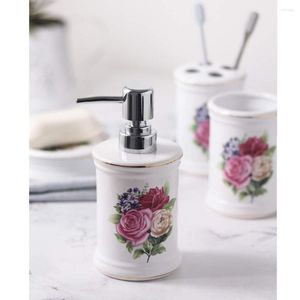 Ensemble d'accessoires de bain en céramique, 4 pièces, fleur Rose oiseau flamant rose, accessoires brosse de toilette, brosse à dents, tasse, distributeur de porte-savon