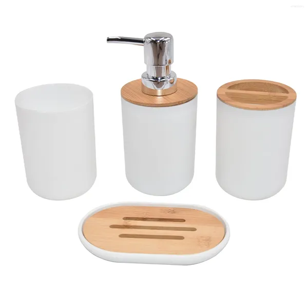 Ensemble d'accessoires de bain 4 pièces, distributeur de savon, gobelet, accessoires de salle de bain portables, plat, cadeau de Style nordique, tasse El, porte-brosse à dents essentiel pour la maison