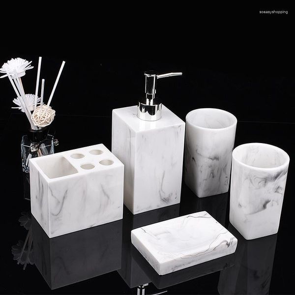 Ensemble d'accessoires de bain 5 pièces, accessoires de salle de bains, ensembles d'aspect marbre pour comptoir, toilettes, appartement, articles de décoration, Kits en résine imitée