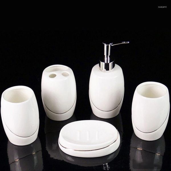 Ensemble d'accessoires de bain 5 pièces, produits de toilette de salle de bains, accessoires de décoration personnelle, plateau à carreaux, support distributeur de savon en céramique, brosse à dents, Dent