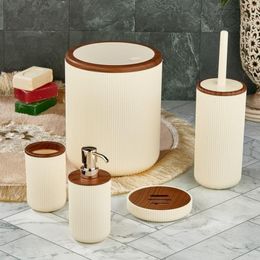 Ensemble d'accessoires de bain 5 pièces Design en bois salle de bain poubelle distributeur de savon porte-brosse à dents douche toilette brosse Kit