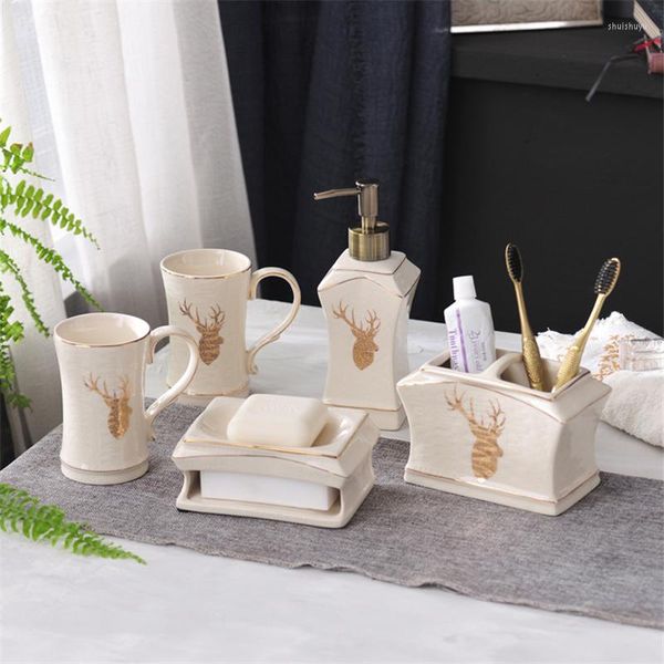 Conjunto de accesorios de baño 5pcs Baño de cerámica Estilo europeo europeo jabón de jabón