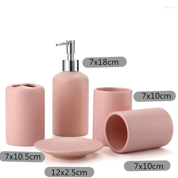 Ensemble d'accessoires de bain 5 pièces, accessoires de salle de bains en céramique, outils de lavage roses, biberon, tasse de bain de bouche, porte-savon, porte-brosse à dents, articles ménagers