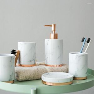 Ensemble d'accessoires de bain 5 pièces accessoires de salle de bain en céramique de marbre brosse domestique tasse gobelet porte-brosse à dents bouteille de shampoing liquide porte-savon