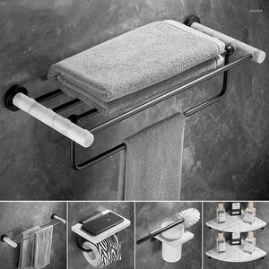 Badaccessoire set Aliminum marmeren zwarte badkamer accessoires handdoekrek/bar papier/toiletborstelhouder hoekplank luxe hardware