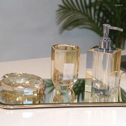 Ensemble d'accessoires de bain, fournitures de couleur ambre, plateau de rangement de tasse de bain de bouche, cristal naturel, distributeur de savon Portable, bouteille vide de shampoing