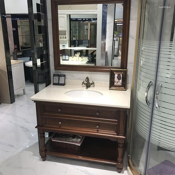 Juego de accesorios de baño Combinación de gabinete de baño de aterrizaje de lujo de madera maciza de roble americano