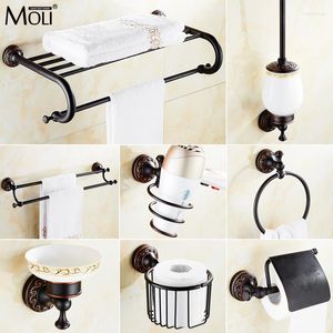 Juego de accesorios para baño, accesorios de baño negros antiguos, toallero de latón, soporte de papel higiénico, ganchos para barra de jabón líquido MLF84500