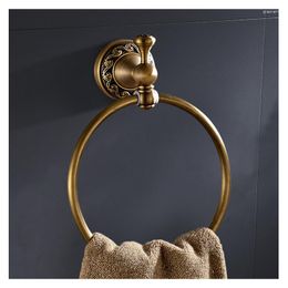 Juego de accesorios de baño Accesorios de baño de estilo antiguo Anillo de toalla Soporte de latón redondo montado en la pared Estante Estante Lavabo