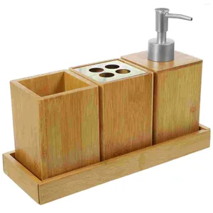Accesorio de baño Conjunto de jabón de bambú de bambú con contenedor de champú de bomba y ducha de acondicionador